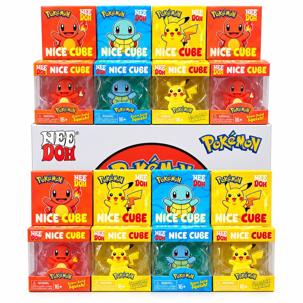Pokémon NeeDoh Nice Cube Super Solid Squishy Fidget Toy for Kids & Collectors – Pikachu, Squirtle or Charmander Character Stress Relief Sensory Squish Toy – Random Design, 1 Pc