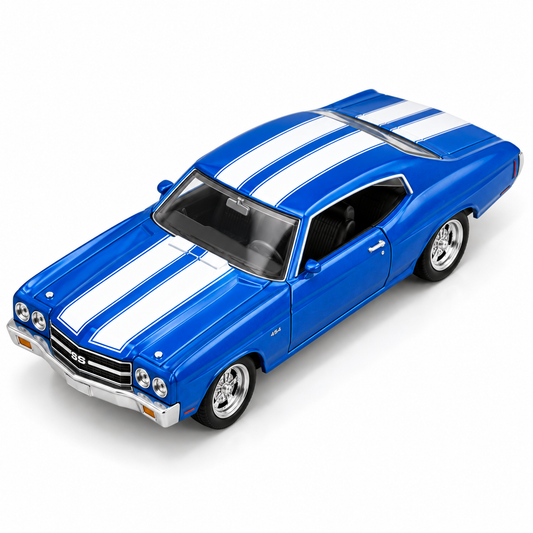 CCA 1:66 Chevrolet Chevelle 454 (1970) Die-Cast Model Car | Classic American Muscle Car with Racing Stripes & Chrome-Style Wheels | 2 Colour Variants