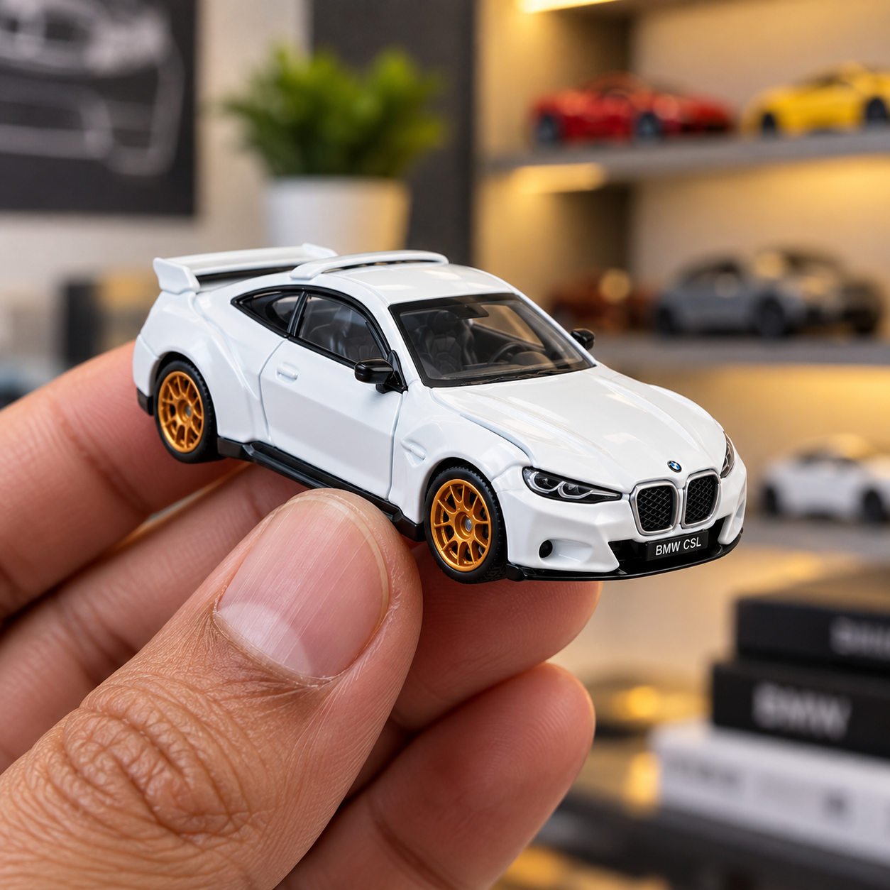 CCA BMW 3.0 CSL 1:64 Scale Die-Cast Model Car S15-01 | Premium White BMW Sports Car Miniature with Gold Wheels, Rear Spoiler & Detailed Interior