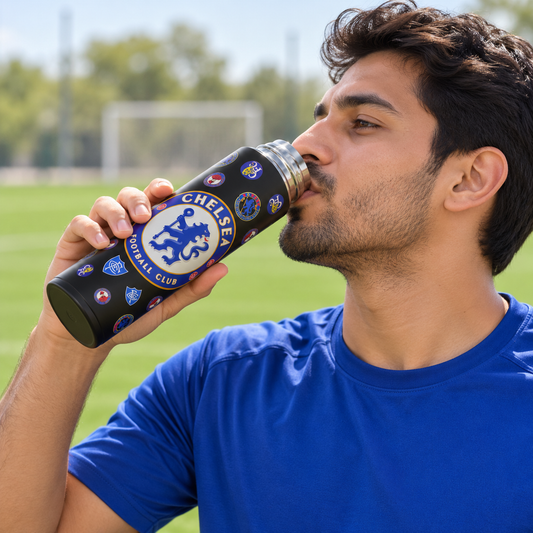 Chelsea Football Club 500ml Stainless Steel Vacuum Flask with LED Temperature Display & Tea Strainer – Insulated Thermos for Hot & Cold Drinks