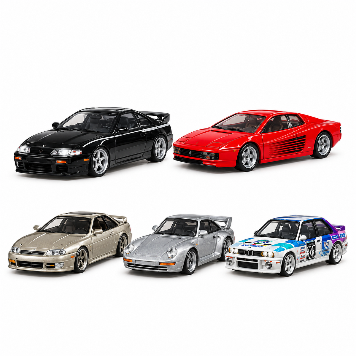 Hot Wheels Premium FPY86-9C1S 1:64 Car Culture Modern Classics Complete Set of 5 Die-Cast Collectible Cars – Nismo 270R, Ferrari, Toyota, Porsche & Mazda 323 GTR
