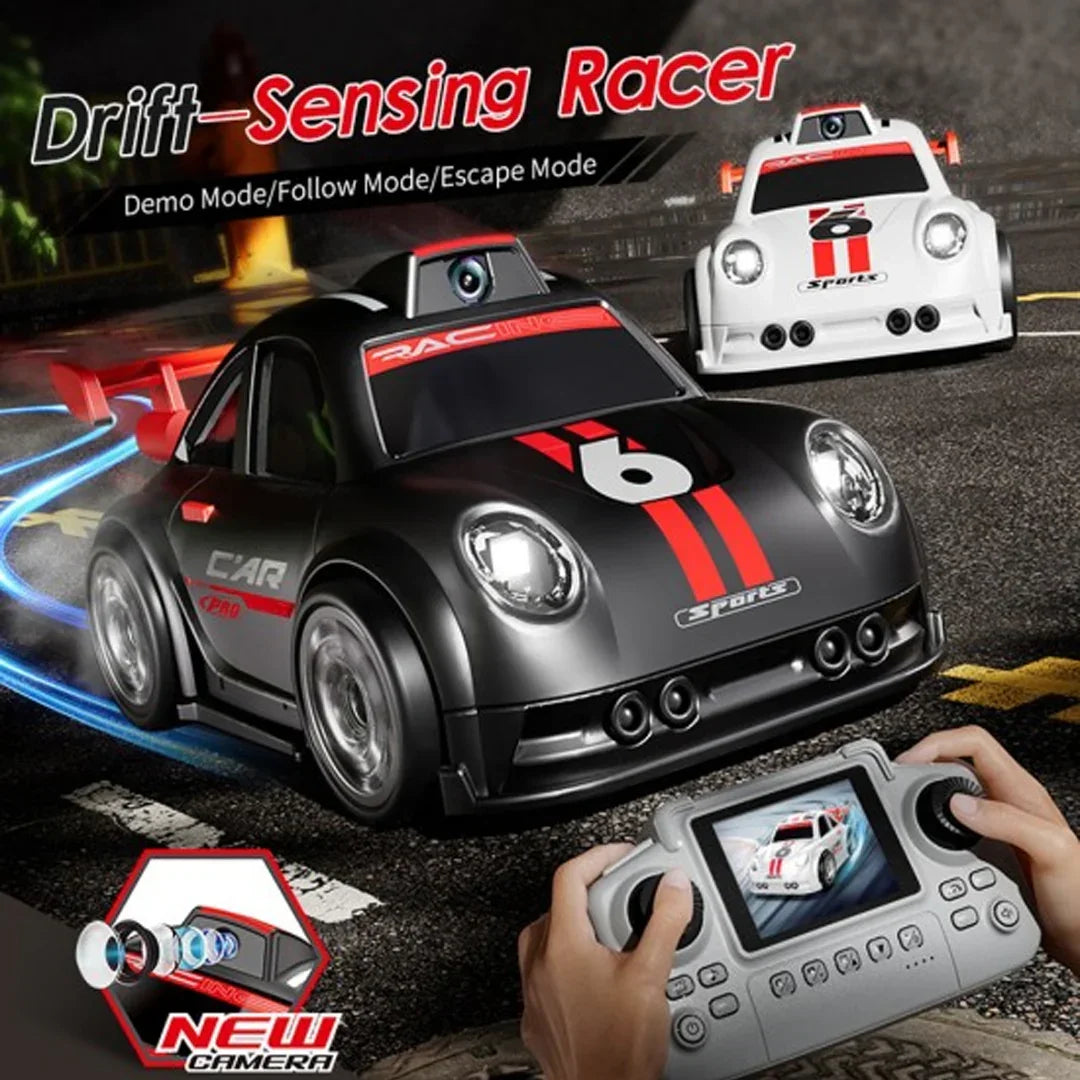 Mini Drift Racing Car C6 with LED Lights – High-Speed Compact Drift Toy Car, White & Black Sports Edition for Kids & Collectors