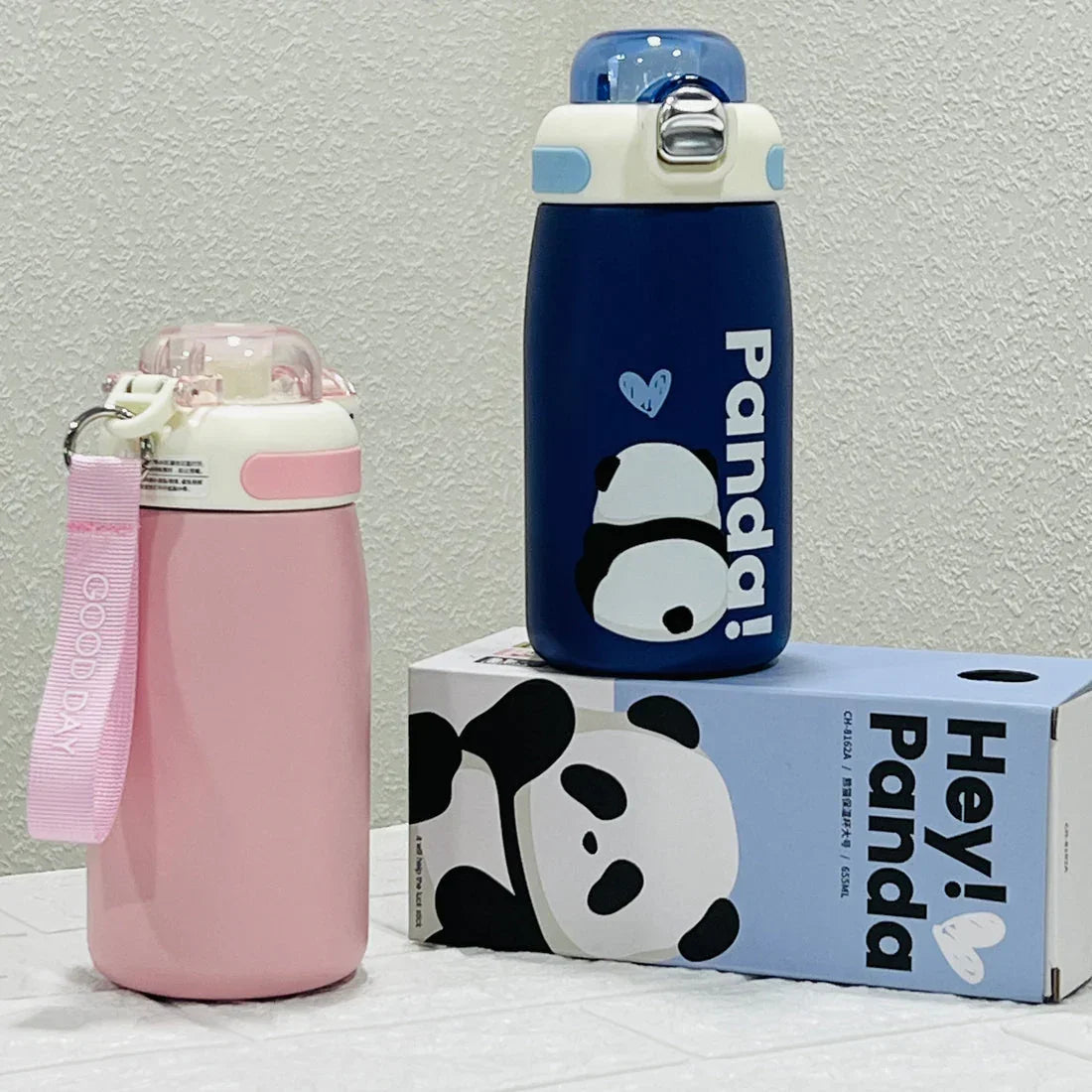 Hey Panda Water Bottle With Straw 650 ML (Pink) - Jaiman Toys