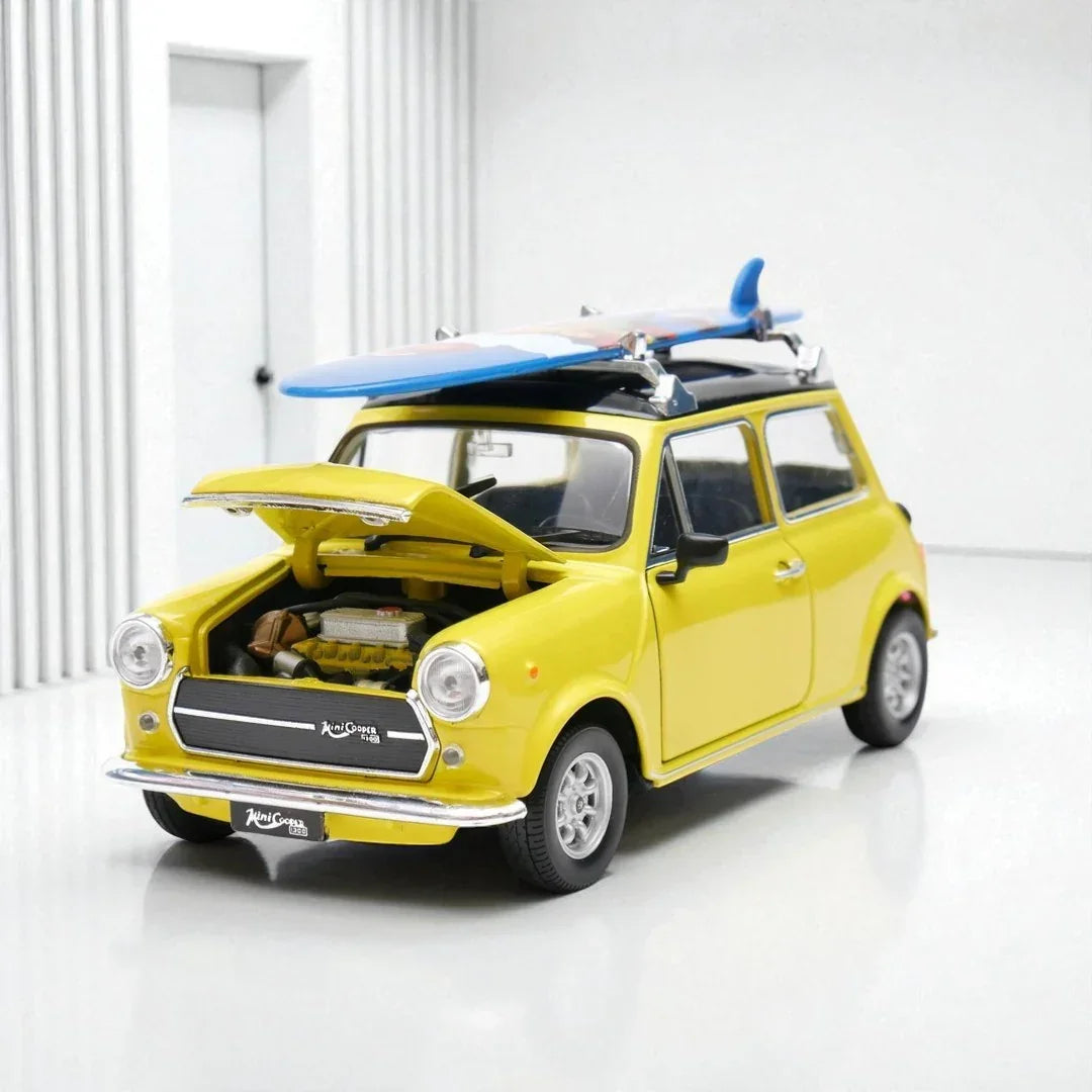 Welly 1:24 Mini Cooper 1300 Diecast Model – Yellow with Surfboard | Openable Doors (22496) - Jaiman Toys