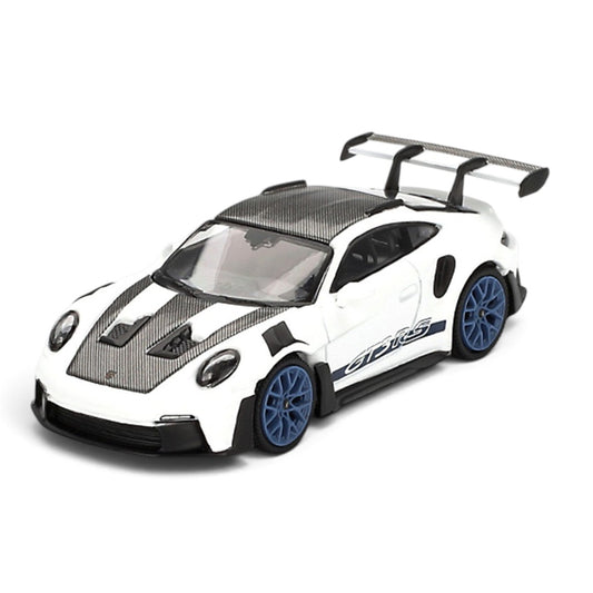MINI GT 1:64 Porsche 911 GT3 RS Weissach Package – White with Indigo Blue | Premium Die-Cast Collectible Model Car