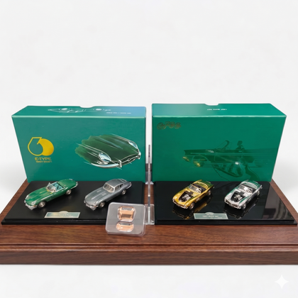 GFCC 1:64 BMW 507 Gold & Silver Plated & 1961 Jaguar E-Type Roadster Die-Cast Model Car Set | Premium Collector Edition