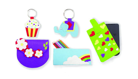 Funskool Handy Crafts Felt Craft DIY Kit for Kids 5+ Years | Make Sling Bag, Phone Sleeve, Pencil Pouch & Keyring Accessories | Creative Art & Craft Activity Kit