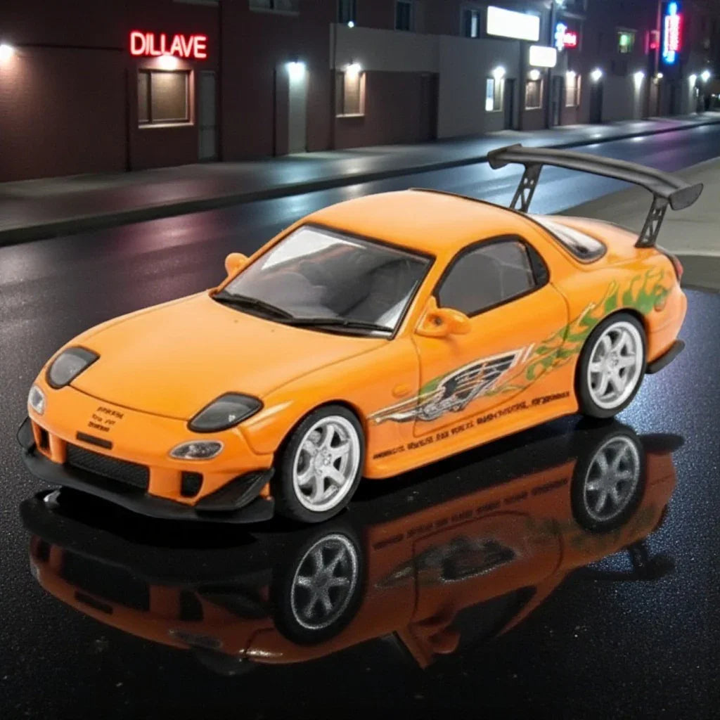 BSC 1:64 Mazda RX-7 FD3S Diecast Model Car – Orange with Graphics