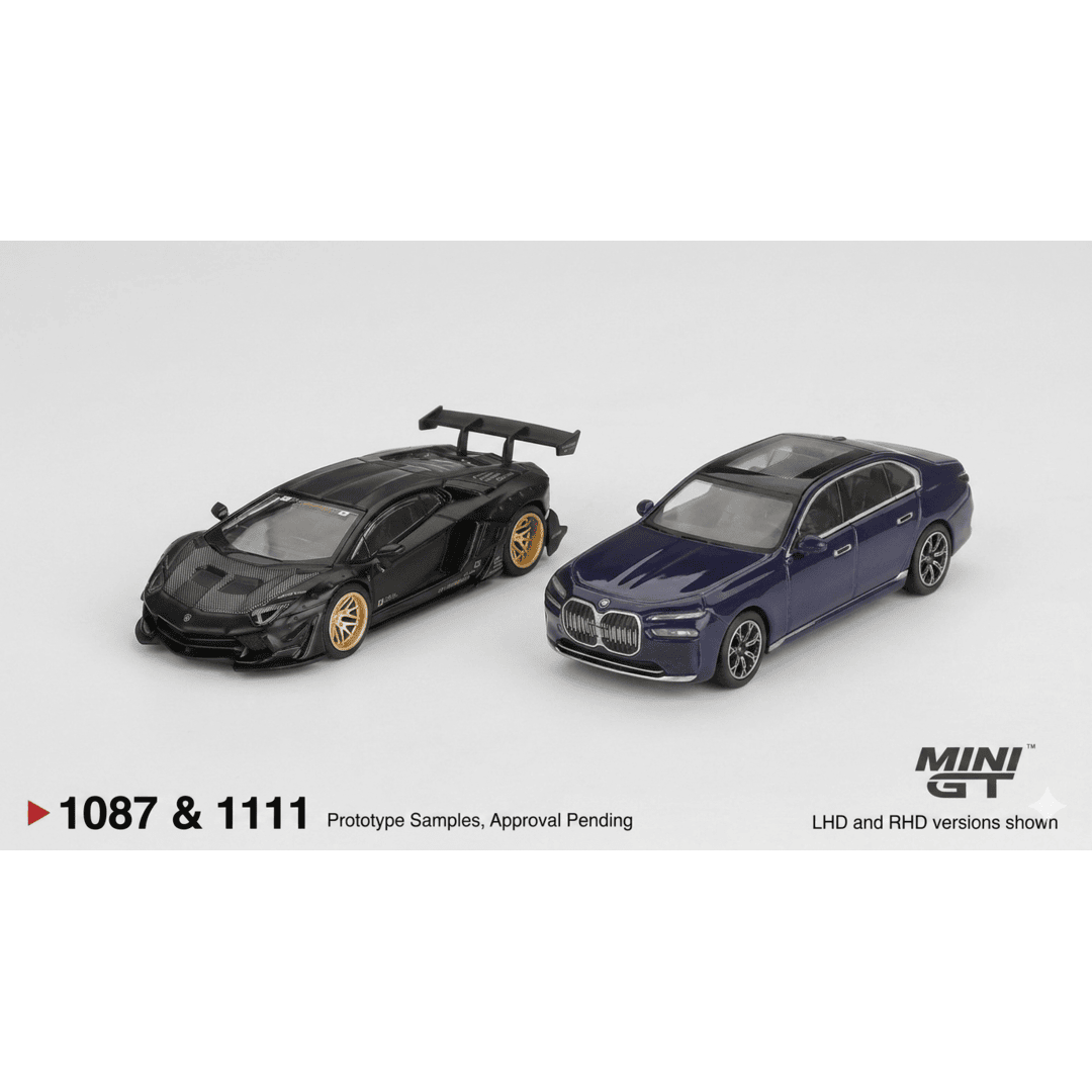 Mini GT 1:64 LB☆WORKS Lamborghini Aventador Matte Black + BMW i7