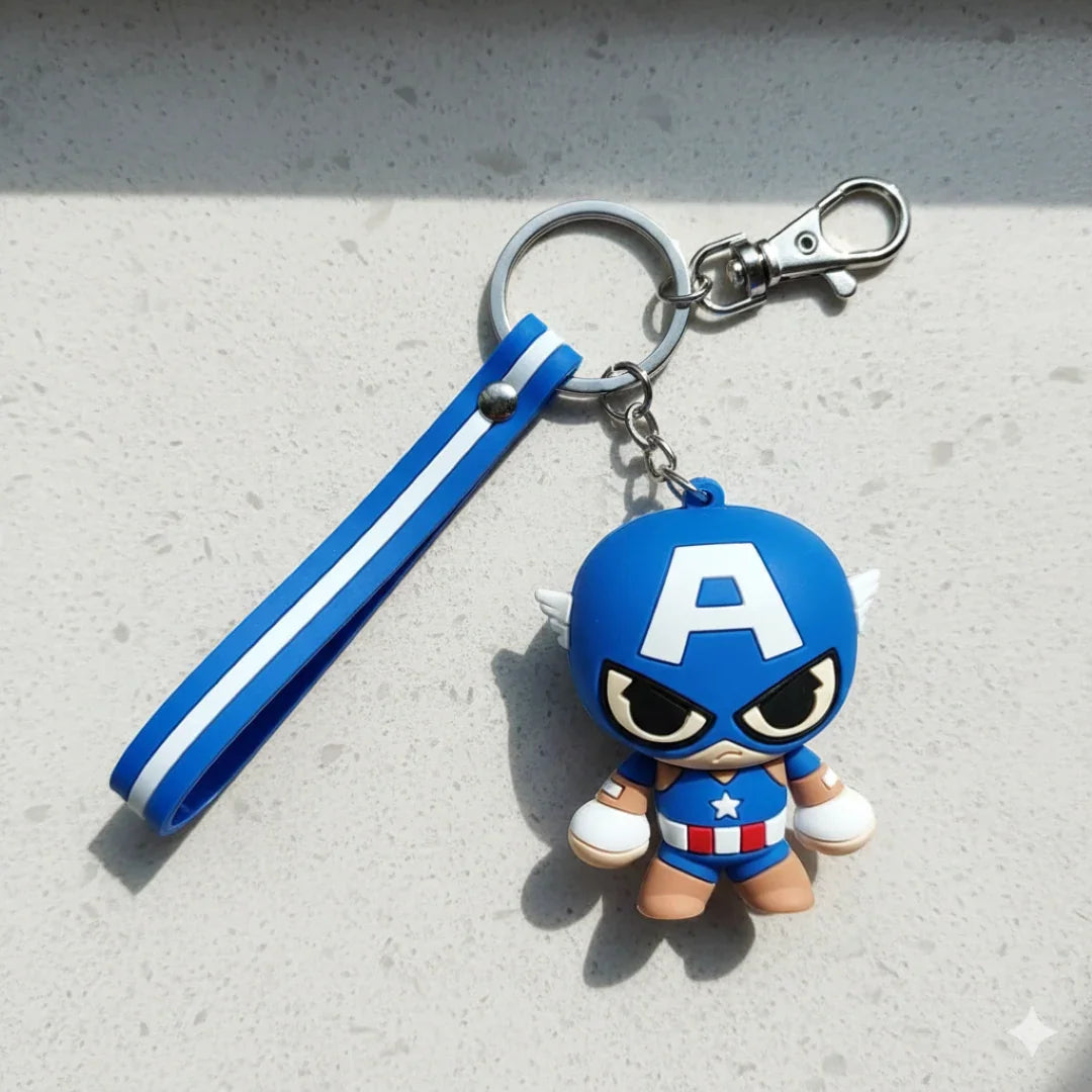 Captain America 3D Keychain – Detailed Marvel Character Accessory with Metal Ring & Clasp