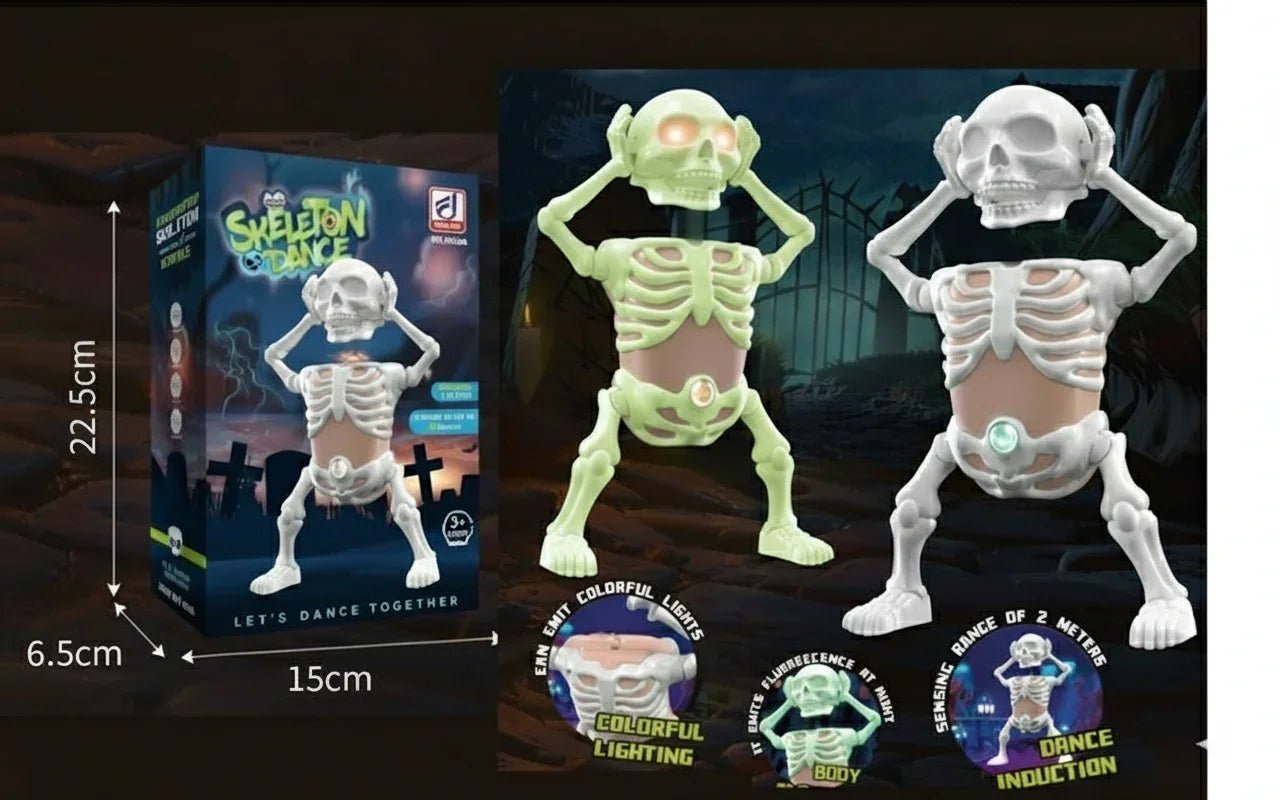 The-Dark Dancing Skeleton Toy – Motion Activated Glow in the Dark Halloween Decoration with Lights & Sound