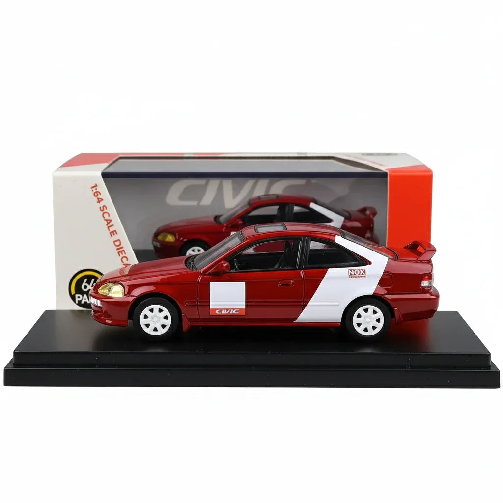 PARA64 1:64 1999 Honda Civic Si EM1 – Kanjo Livery Red with White Stripes | Premium Diecast Model Car