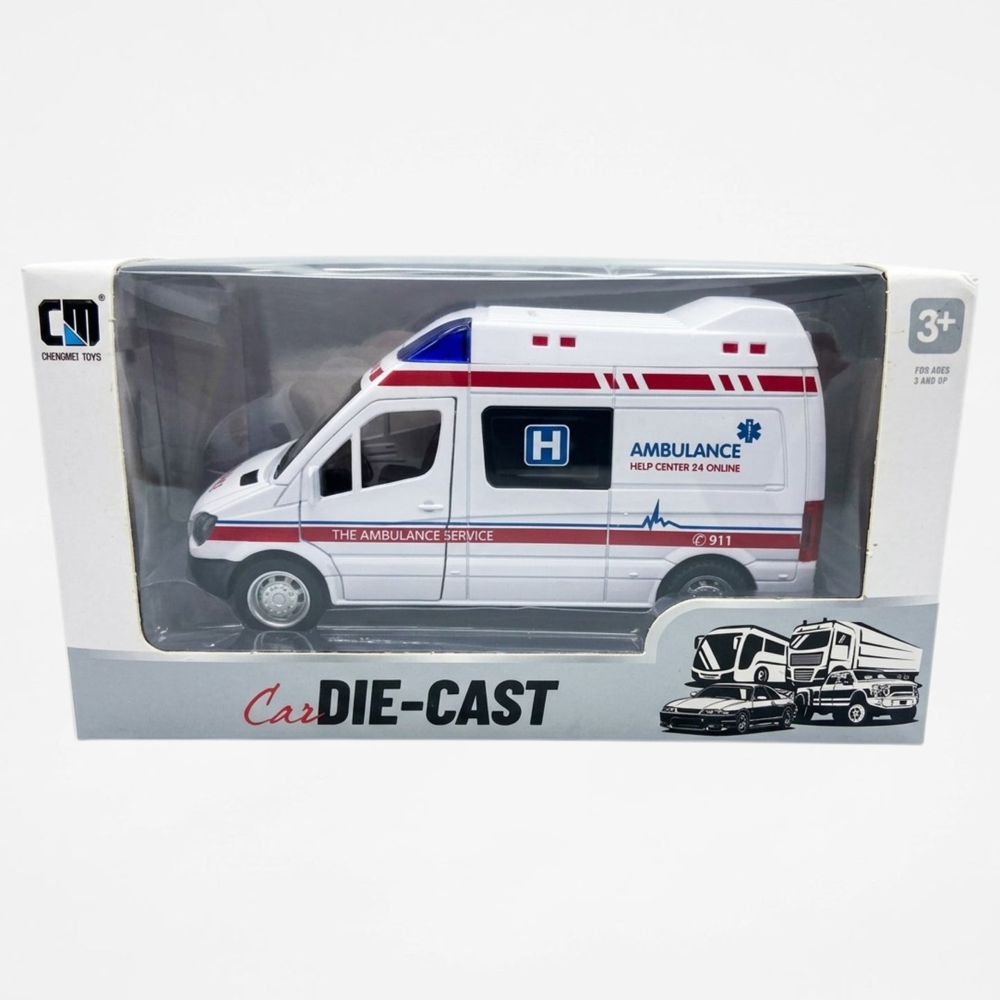 Alloy Die-Cast Ambulance Van Toy with Light & Sound | Pull Back Rescue Vehicle Model for Kids | Metal Emergency Service Ambulance Collectible