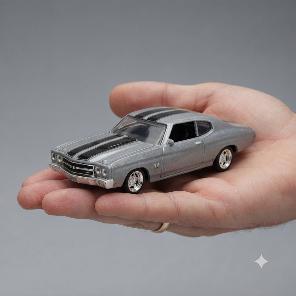 CCA 1:66 Chevrolet Chevelle 454 (1970) Die-Cast Model Car | Classic American Muscle Car with Racing Stripes & Chrome-Style Wheels | 2 Colour Variants