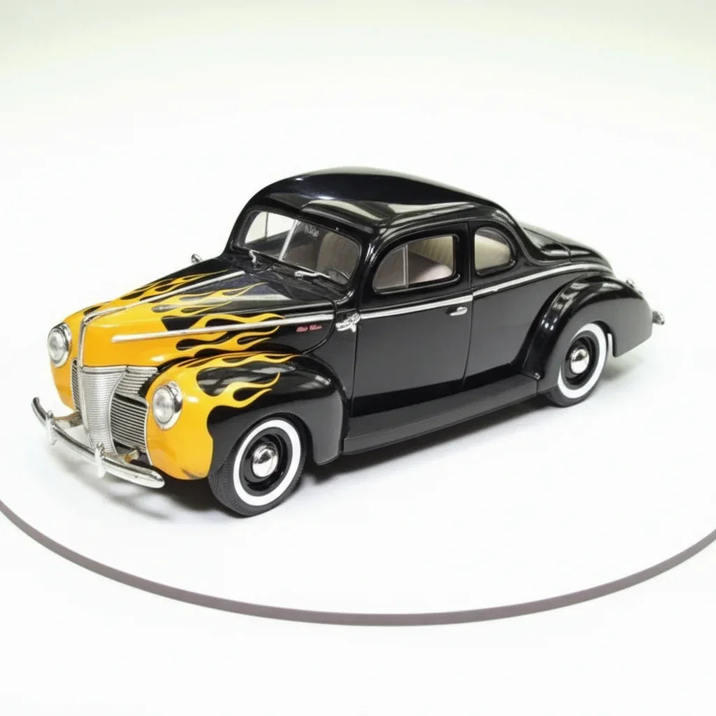 Motor Max 1:18 1940 Ford Deluxe Hardtop – Black with Yellow Flames Diecast Model Car