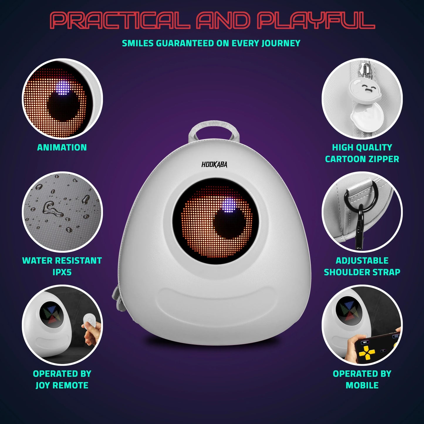 Hookaba GlowBuddy Kids LED Backpack – Fun Light-Up Bag for School & Travel | Waterproof | Lightweight | Ages 4–10 - White - Jaiman Toys