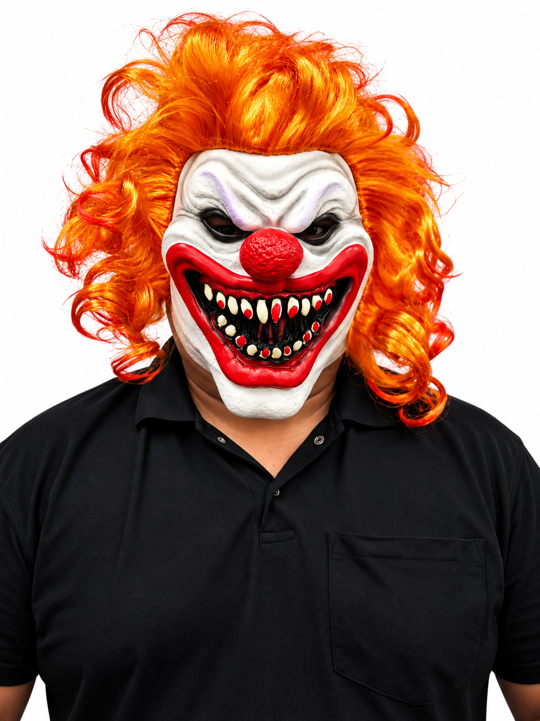 Halloween Scary Evil Clown Mask with Orange Hair – Horror Costume Mask for Adults