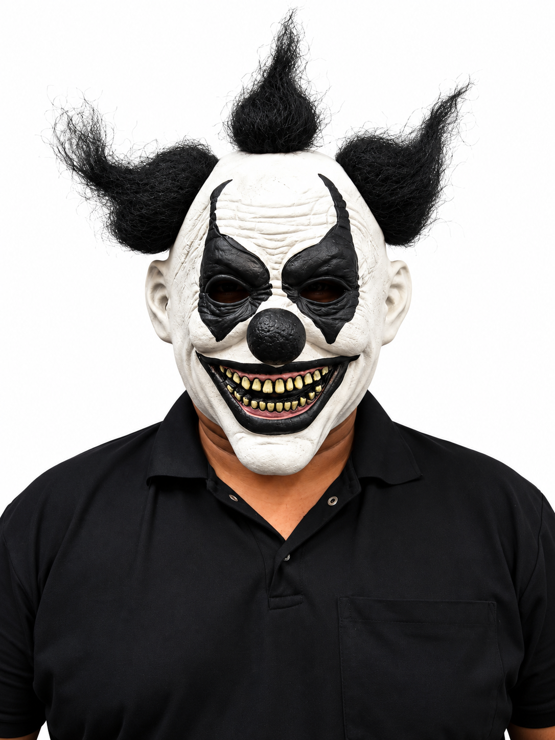 Halloween Scary Evil Clown Mask with Black Hair – Creepy Horror Joker Costume Mask for Adults