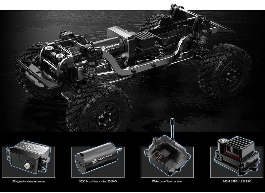 MJX Hyper Go H12Y Brushless 1:12 4WD RC Crawler Truck | LED Lights | 2.4GHz RTR Off-Road Vehicle (Grey)