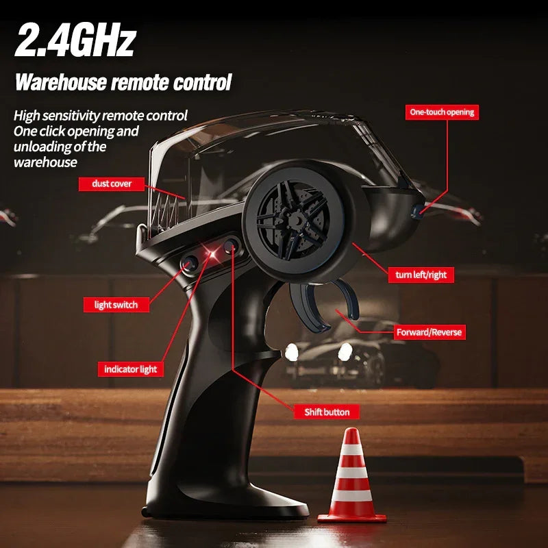 1:64 Scale 2.4GHz 4WD Drift RC Car with LED Lights | Mini High-Speed Racing Remote Control Car (Green)