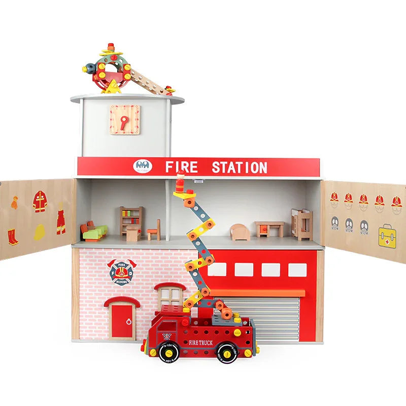 Breatoi Deluxe Wooden Fire Station Pretend Playset with Fire Truck & Accessories ,Age 3 Yrs+ - Jaiman Toys