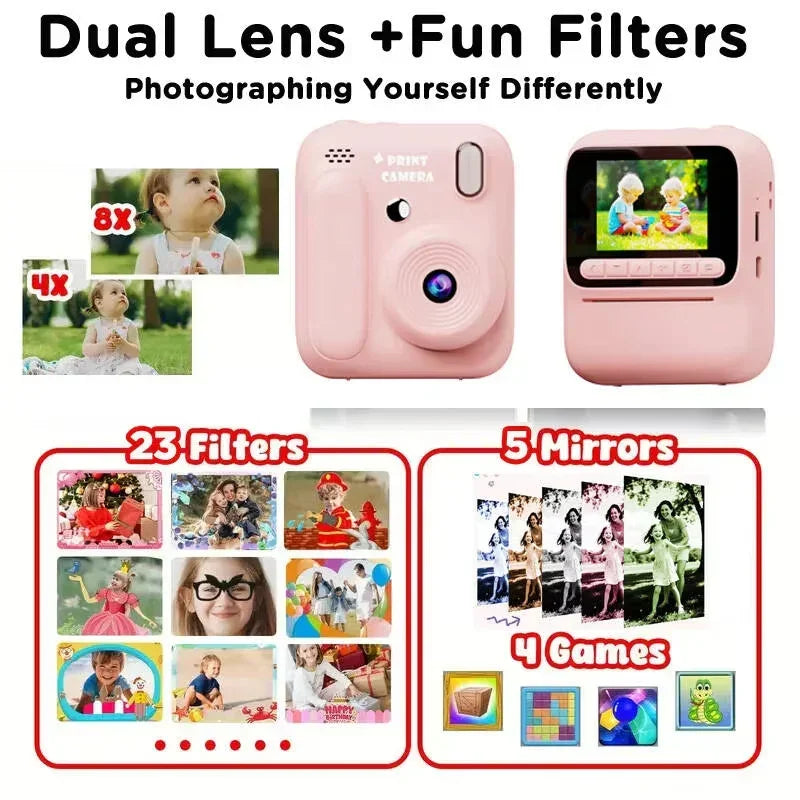 Instant Printing Camera 1080P 2.4inch Display Toys Camera Print Photo Video Music Games
