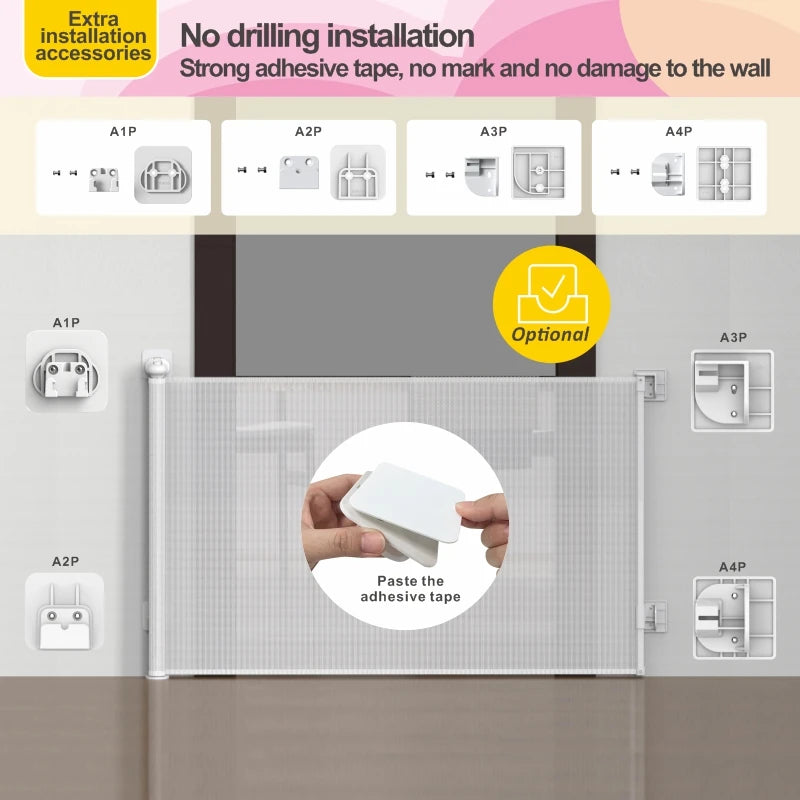 SG0021 Baby Safety Gate ,Extra Tall Retractable Stair Gate Folding Baby & Pet Gate | Adjustable Lower Bracket | Extra Height Protection