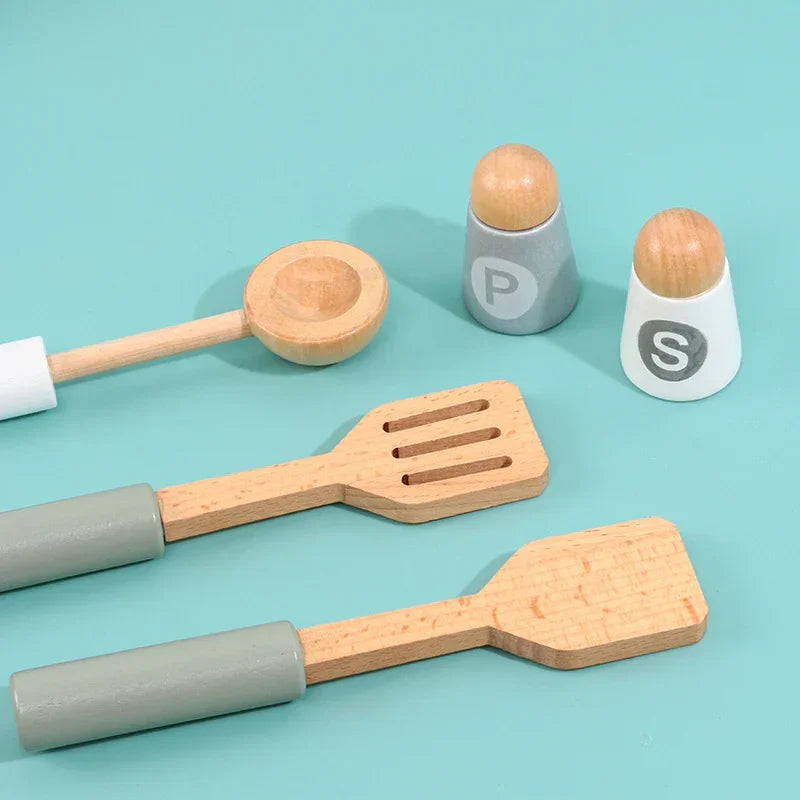 White Wooden Simulation DIY Kitchen Play Toys Pretend Cooking Role Play Dessert Toy for Kid
