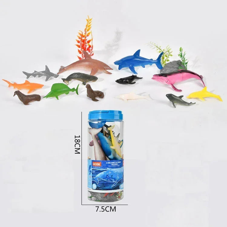Ocean Animal Toy Jar β 15+ Marine Creatures with Accessories, Educational Sea Animal Figures for Kids, Pretend Play & Learning - Jaiman Toys