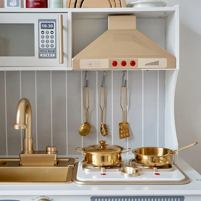 Light-Up Wooden Play Kitchen Set for Kids Pretend Food & Water Play