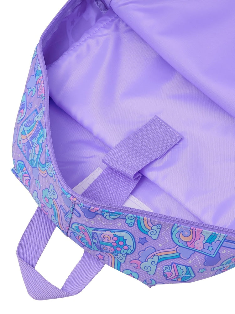 Smiggle 16 Inch Kids Backpack – Purple Pastel Sweet Treat Print School Bag with Shimmer Front, Bottle Holders & Adjustable Straps
