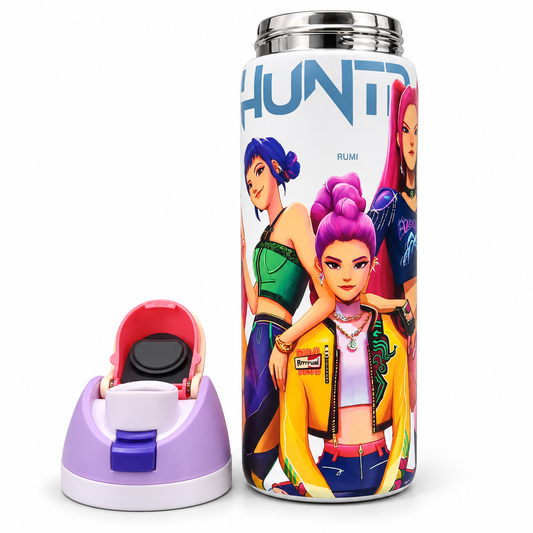 KPop Demon Hunters Rumi No.5 946ml (32oz) Insulated Stainless Steel Water Bottle with Straw Lid, Leak-Resistant Flip Top, Reusable Large Capacity Drinking Bottle for Kids, Girls, School, Travel & Everyday Use
