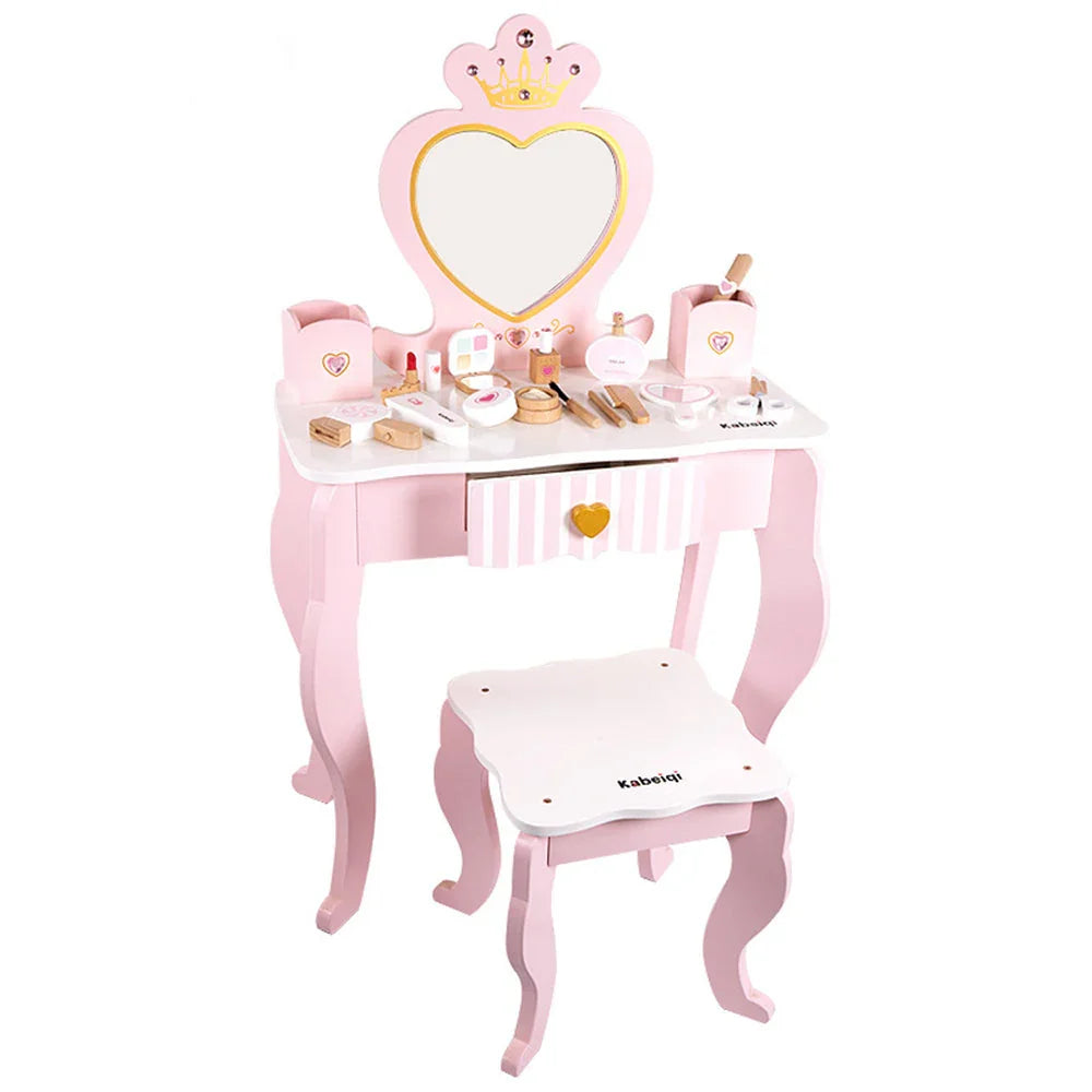 Kids Wooden Vanity Set Wooden Simulation of Every House Girl Toy Dresser Toy Girls Dressing Table Wooden Beauty Table for Kids