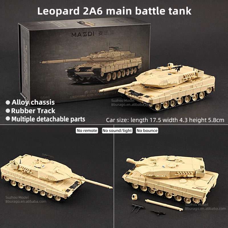 Massdi 1:64 Leopard 2A6 Aging Version Sand Diecast Tank Model | Premium Military Collectible Armored Vehicle