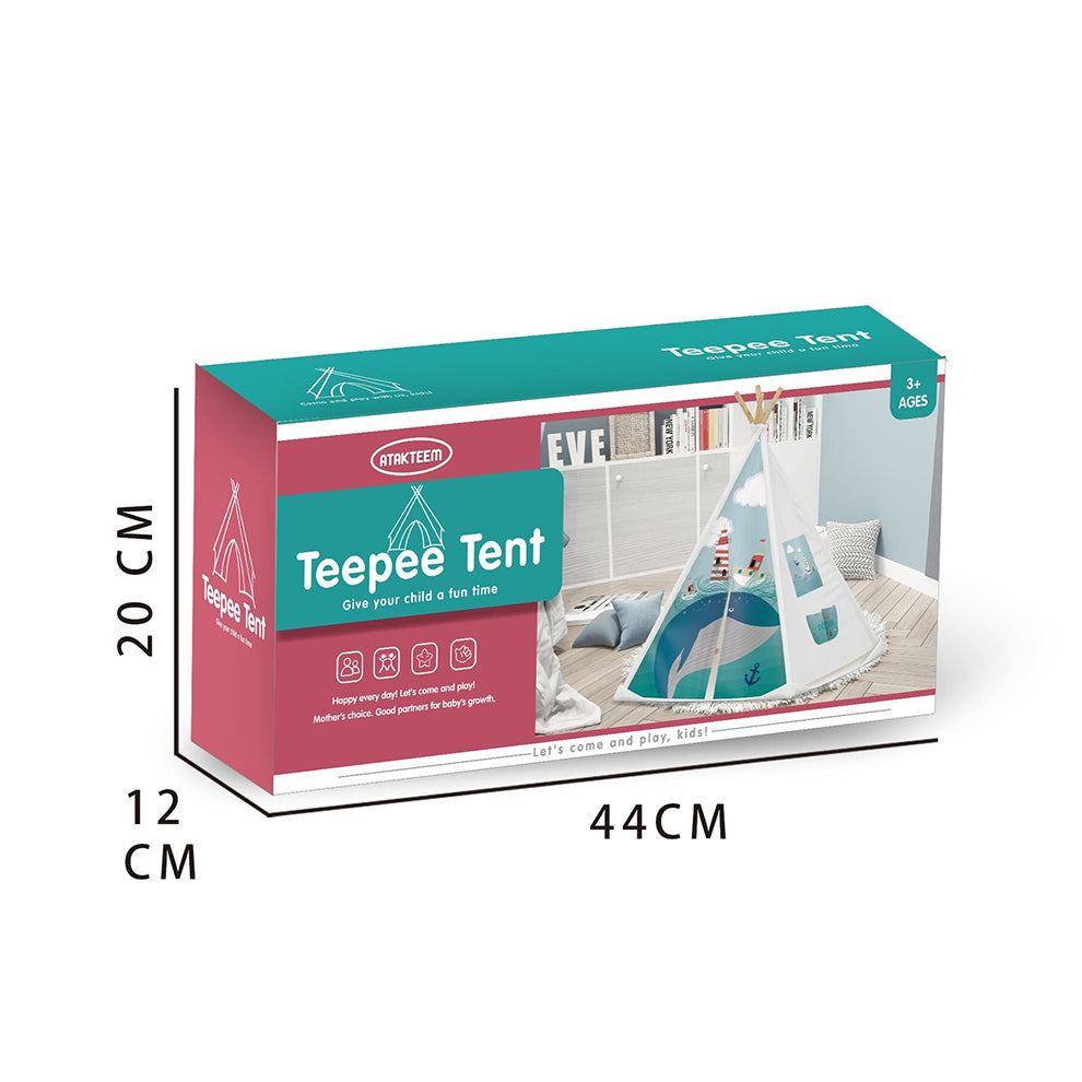 ATAKTEEM Blue Whale Teepee Play Tent for Kids 3+ Years | Lightweight DIY Indoor Playhouse, Box Size 44 × 20 × 12 cm