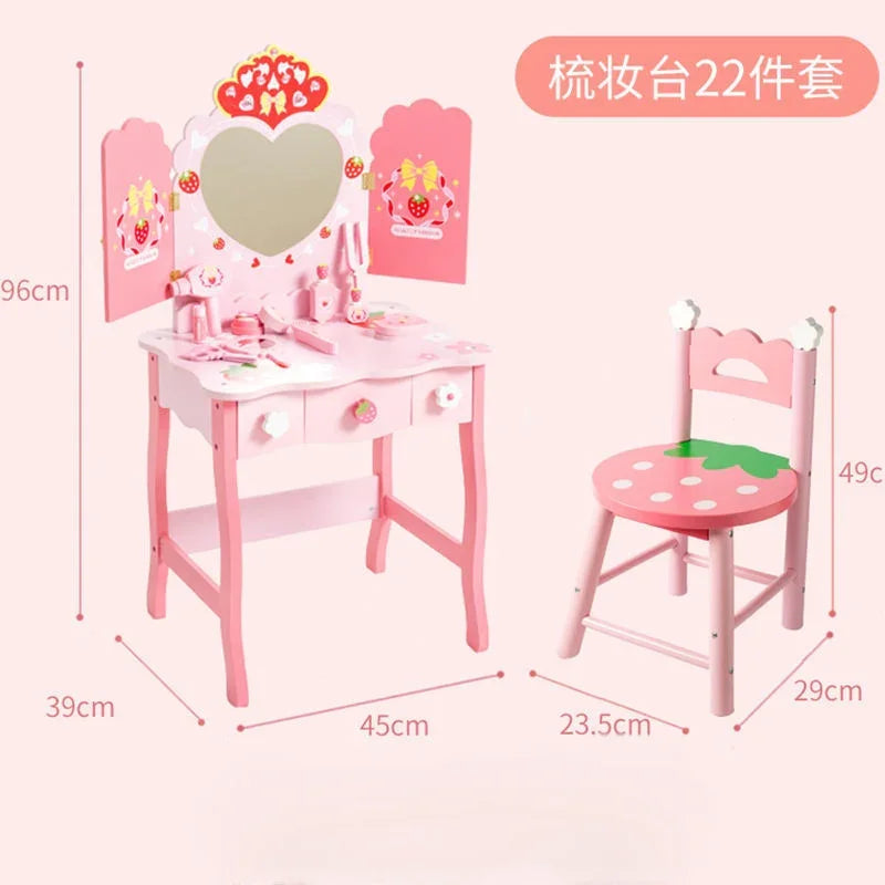 Pretend Role Play Drawing Makeup Game Toy Wooden Pink Princess Dressing Table Toy