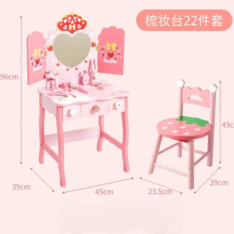 Pretend Role Play Drawing Makeup Game Toy Wooden Pink Princess Dressing Table Toy