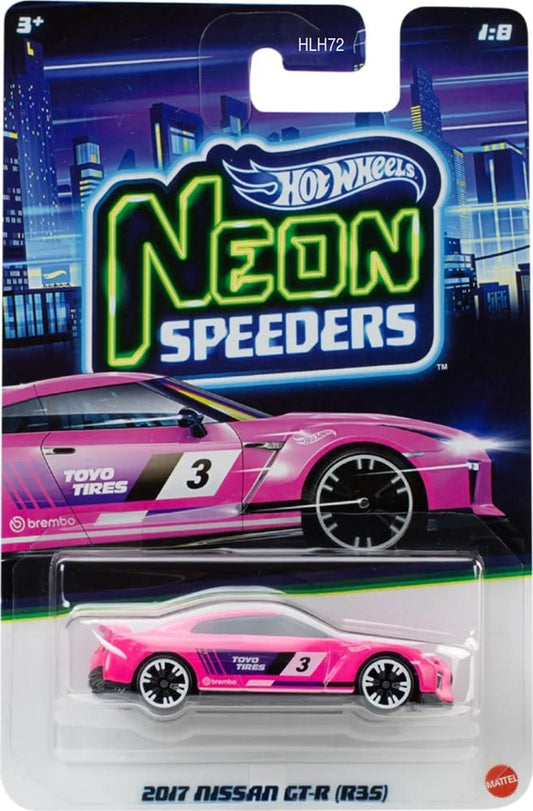 Hot Wheels Neon Speeders 1:64 Die-Cast Car Set of 4 – Nissan GT-R R35, BMW M4, Ford Maverick Custom & Subaru WRX STI