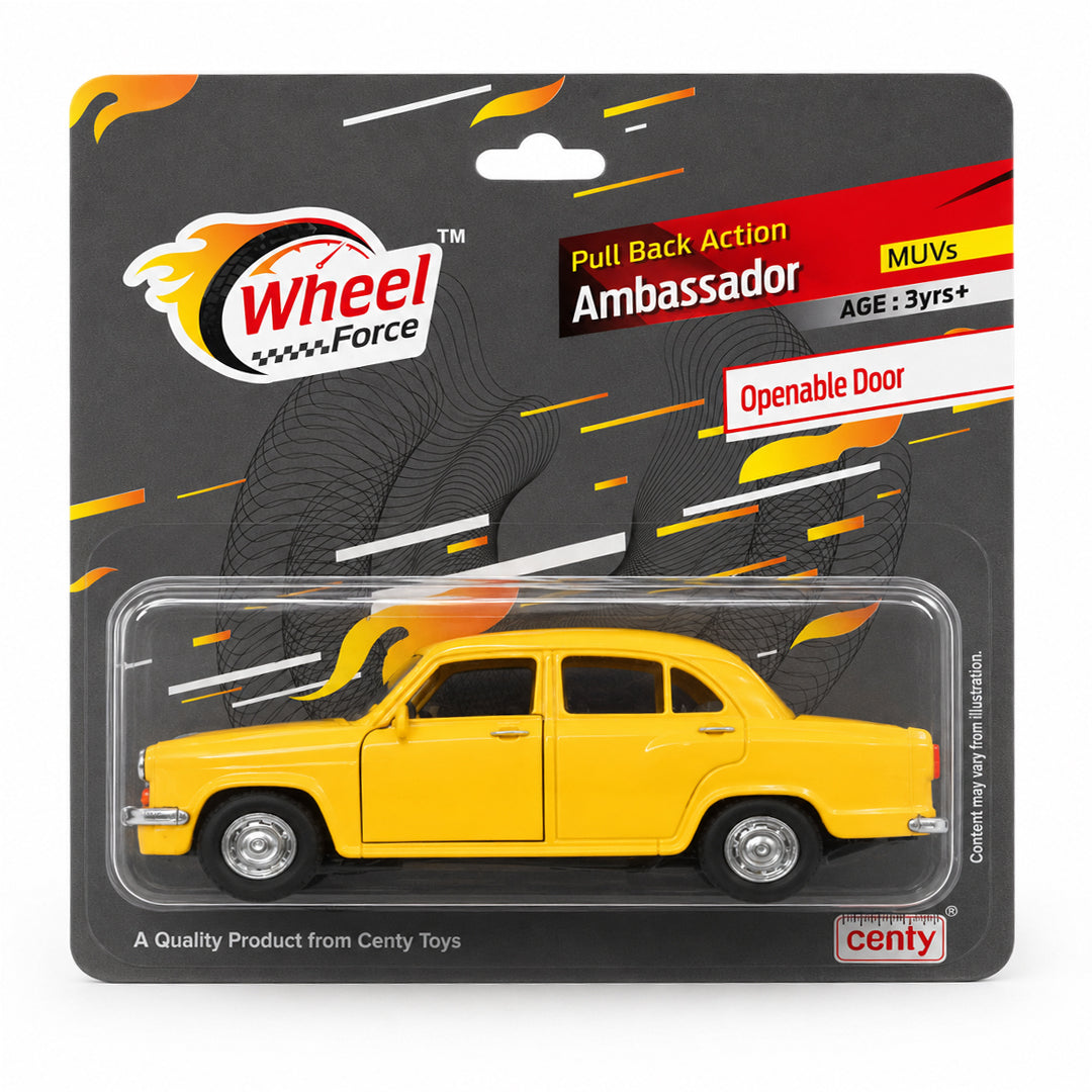 Centy Wheel Force Ambassador Pull Back Action Die-Cast Toy Car with Openable Doors | Classic Collectible Car for Kids | Assorted Colours | BGX