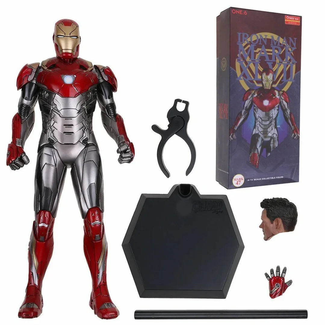 Iron Man Mark XLVII One:6 Scale Collectible Action Figure 12 Inch – Marvel Superhero Figure with Tony Stark Head Sculpt and Display Stand