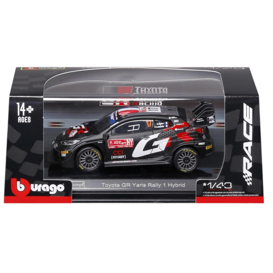 Bburago 1:43 Toyota GR Yaris Rally1 Hybrid No.17 Diecast Model – WRC Rally Racing Car with Display Case