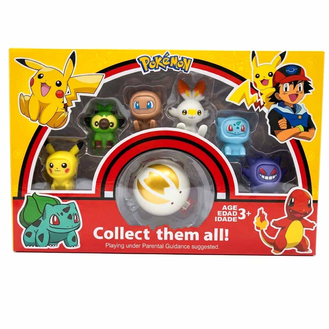 Pokémon Mini Figures & Poké Ball Gift Set | 7-Piece Collectible Character Toy Pack