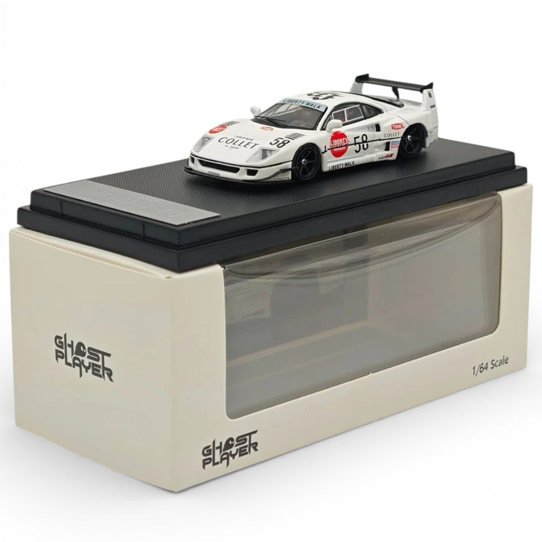 Ghost Player 1:64 Scale LBWK Ferrari F40 #58 White Racing Diecast Metal Car | Liberty Walk Widebody Collector Model