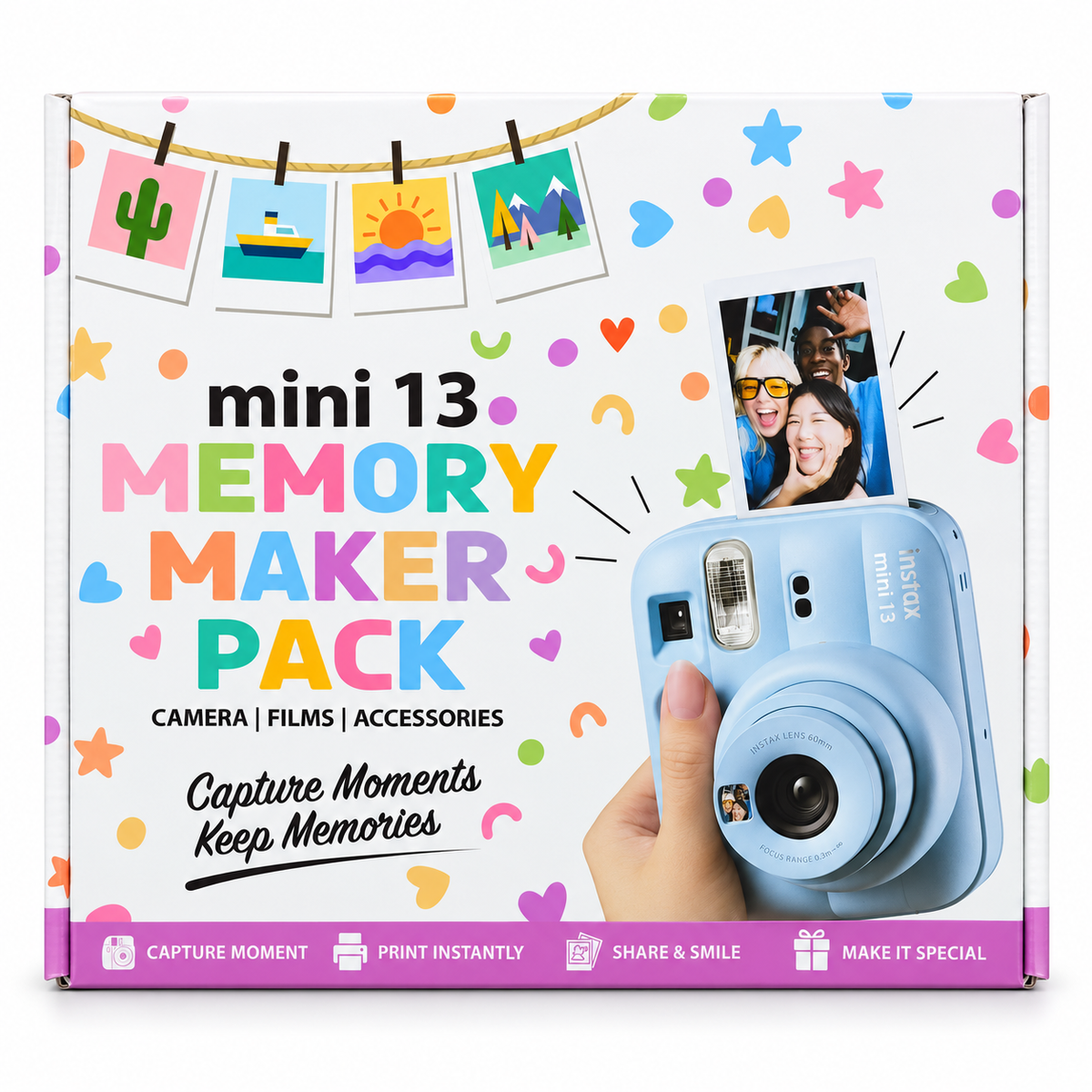 Fujifilm Instax Mini 13 Memory Maker Gift Pack – Instant Camera with 20 Films, Case & Photo Display Kit - Frost Blue
