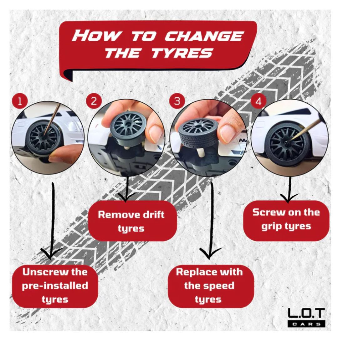 L.O.T Cars Flare 1:24 RC Drift Car – 4WD, 20 KMPH, 2.4GHz Remote, Dual Speed Mode, LED Lights, Variable Speed & Steering – Grey