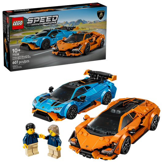 LEGO 77238 Speed Champions Lamborghini Revuelto & Huracán STO 2 Car Set with 2 Minifigures (Ages 9+, 607 Pieces) - Jaiman Toys
