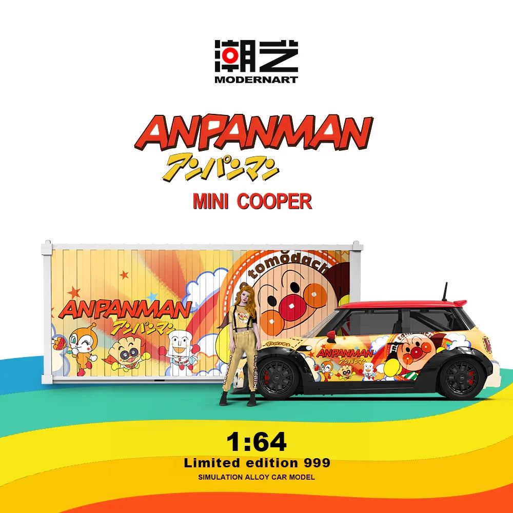 ModernArt 1:64 Mini Cooper ANPANMAN Livery Limited Edition Diecast Model Car with Figure & Display Container