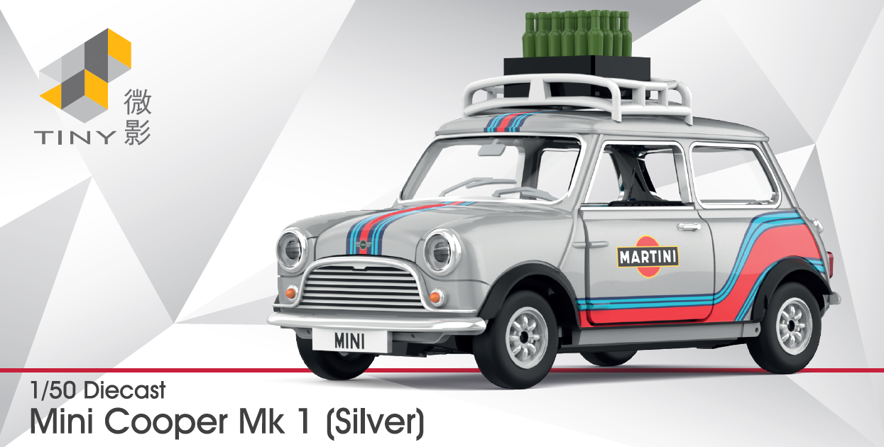 Tiny City 1:50 Mini Cooper Mk 1 Silver Diecast Model Car | MINI0023 Martini Edition Collectible