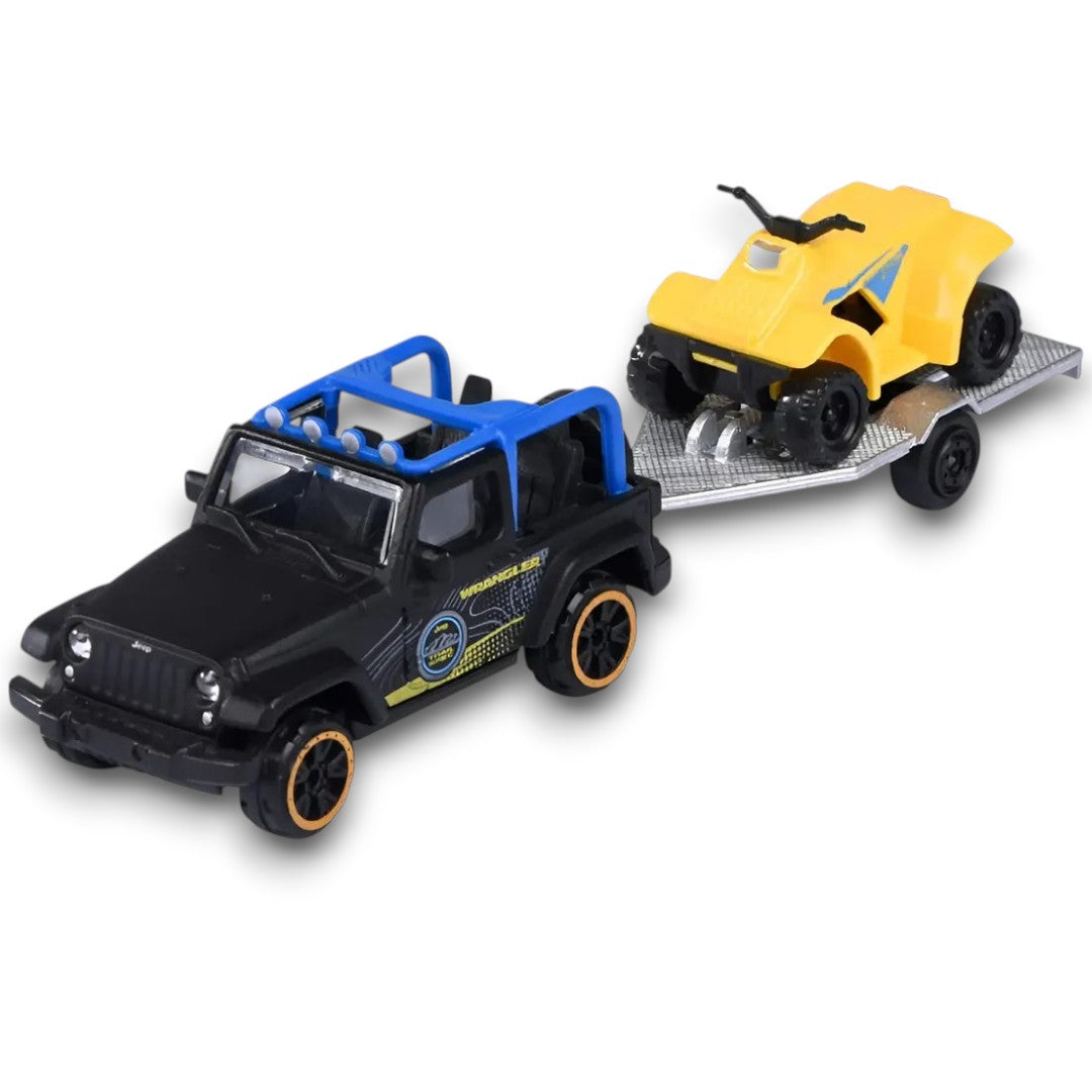 Majorette Jeep Wrangler with Quad Bike Trailer | Die-Cast SUV & ATV Toy Set | Collectible Vehicle Set for Kids 3+