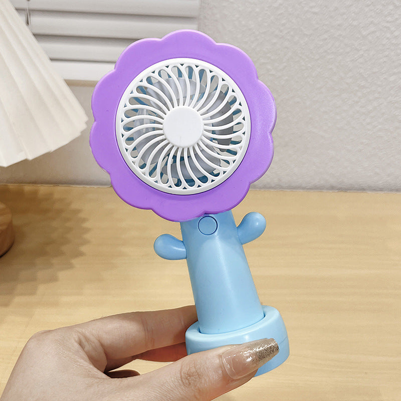 Portable Handheld Mini Fan with Stand – Flower Design Personal Cooling Fan for Travel, Office & Outdoor Use (Pack of 1)